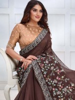 Brown Two Tone Silk Georgette Silk Saree